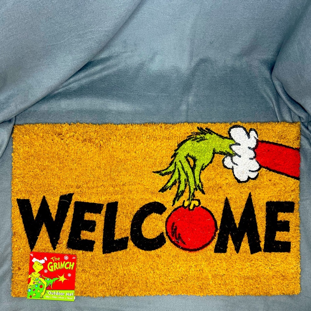Grinch Door Mat  For Outdoor Entrance , The Grinch Smile Coir Welcome ,18x 28 In